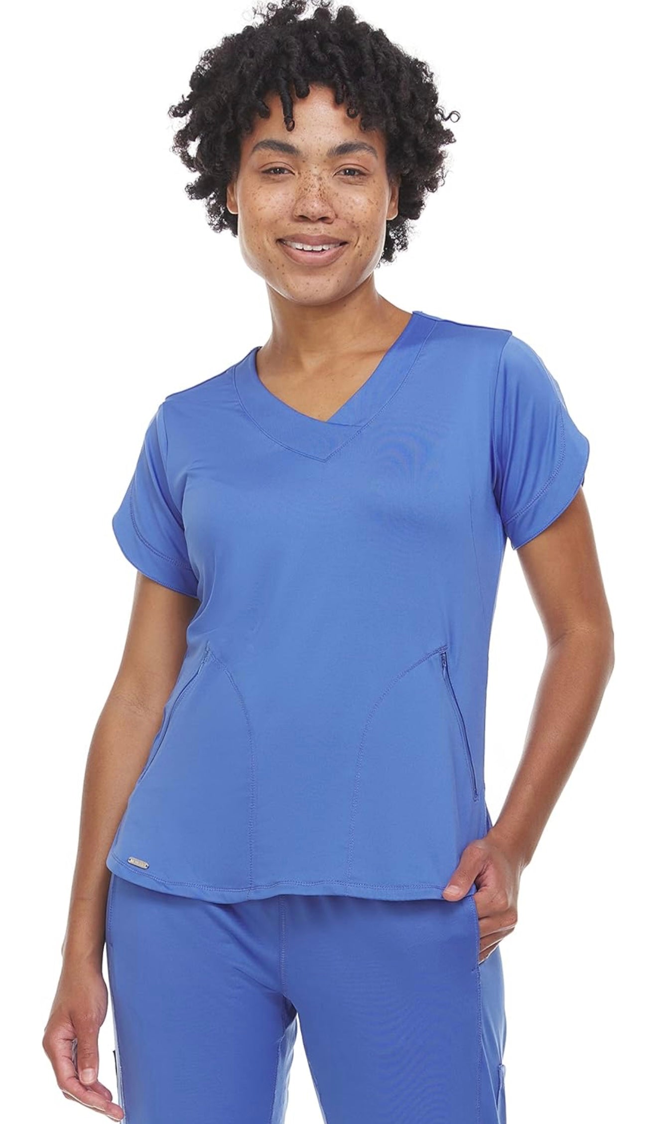 Action V-Neck Zipper Pocket Top