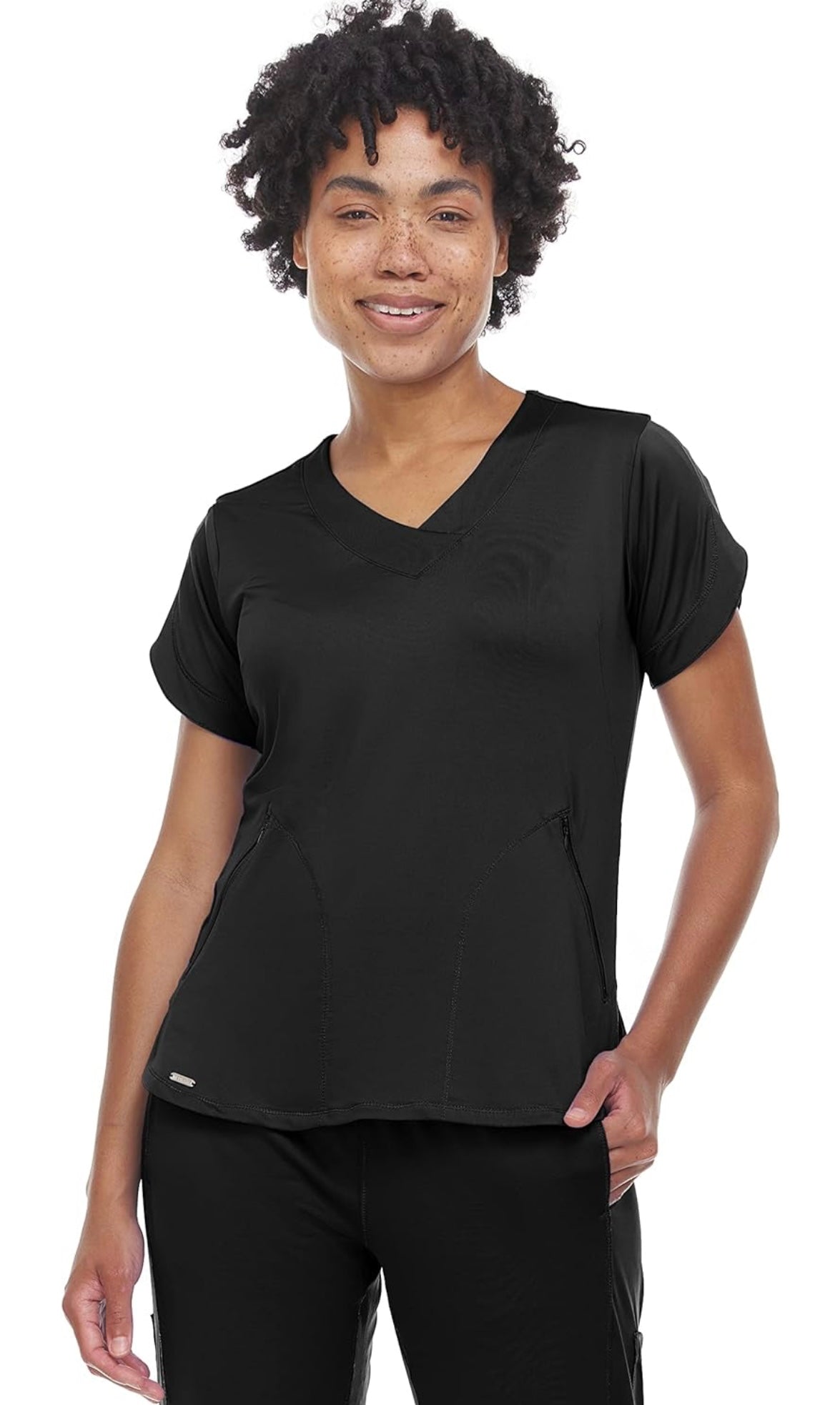 Action V-Neck Zipper Pocket Top