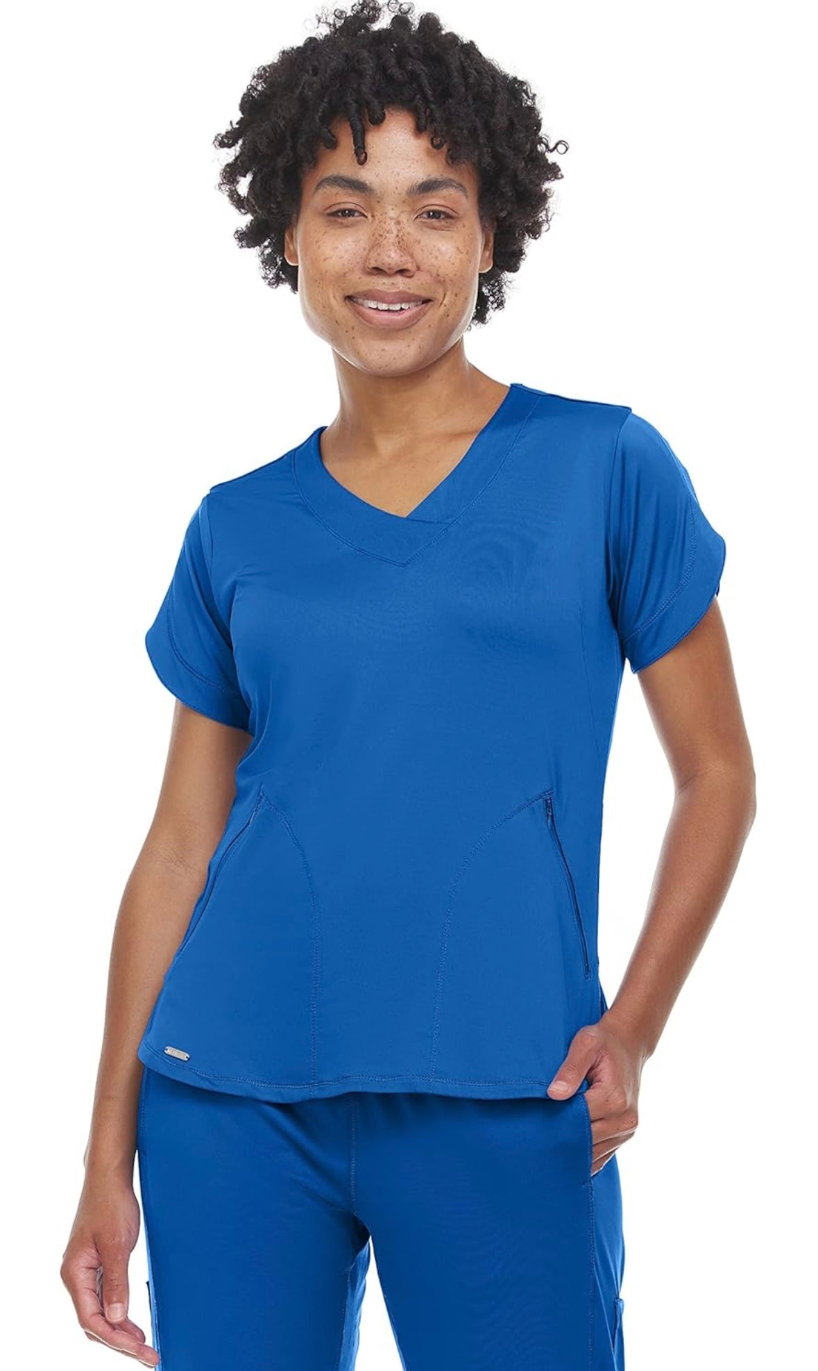 Action V-Neck Zipper Pocket Top