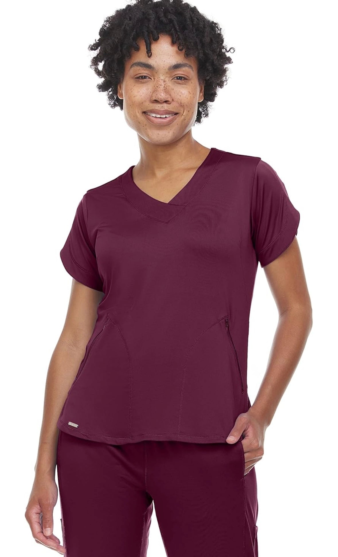 Action V-Neck Zipper Pocket Top