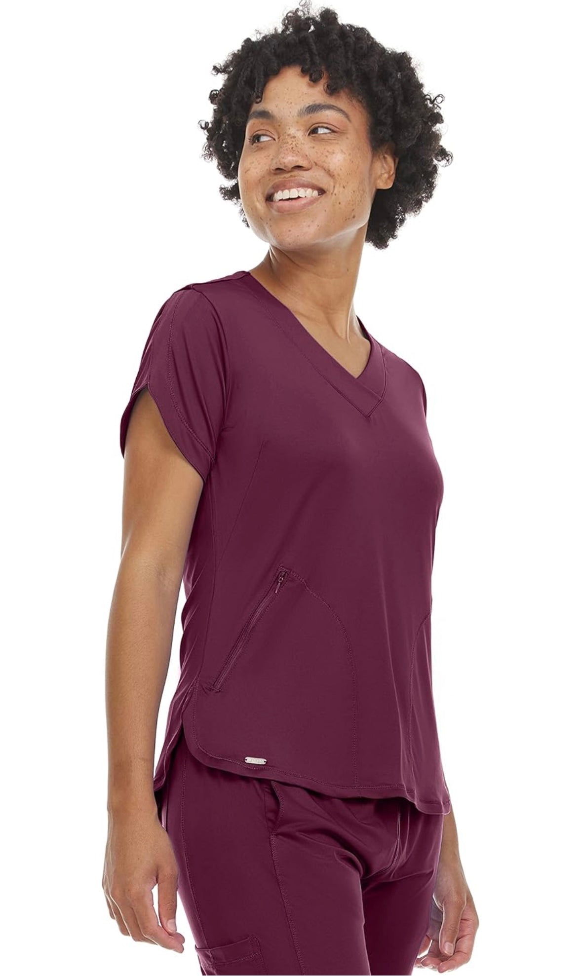 Action V-Neck Zipper Pocket Top